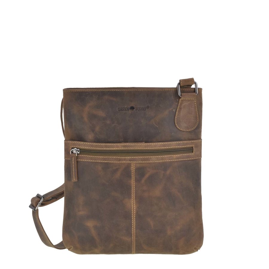 Schultertasche Leder 21x26cm flach "Vintage" antikbraun 1566-25 | Gree von Greenburry