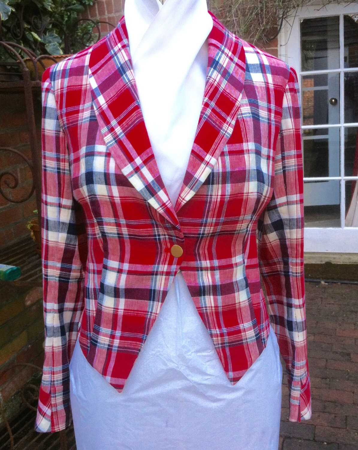 Rote Tartan Leinen Mess Jacke von GreencoatesBySusan