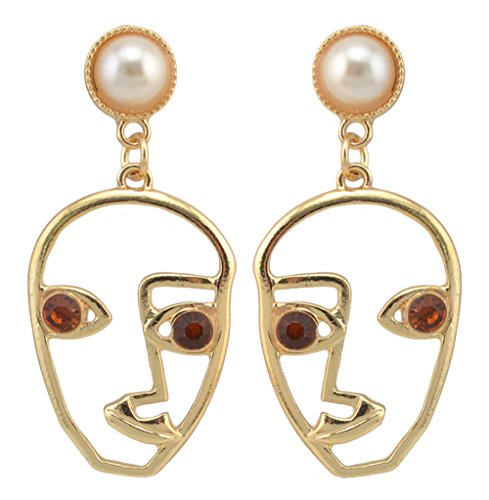 Greendou Hängende Ohrringe mit menschlichem Gesicht, Ohrstecker, Ohrwickel, Ranke, baumelnd, ausgehöhlt, Schmuck (Gold) von Greendou