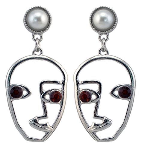 Greendou Hängende Ohrringe mit menschlichem Gesicht, Ohrstecker, Ohrwickel, Ranke, baumelnd, ausgehöhlt, Schmuck (Silber) von Greendou