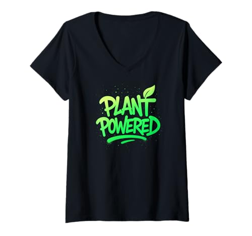 Damen Pflanzenbetriebenes Graffiti-Design, veganes T-Shirt mit V-Ausschnitt Damen Pflanzenbetriebenes Graffiti-Design, veganes T-Shirt mit V-Ausschnitt von Greener Streets