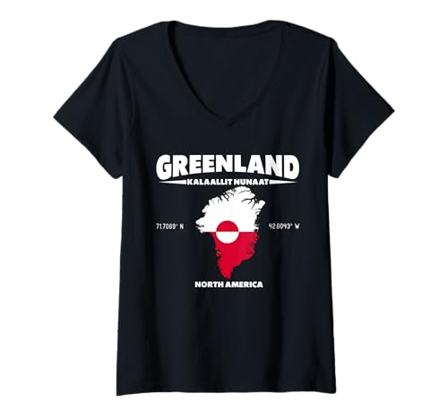 Damen Grönland-Karten-Design mit Koordinaten und Spitznamen T-Shirt mit V-Ausschnitt Damen Grönland-Karten-Design mit Koordinaten und Spitznamen T-Shirt mit V-Ausschnitt von Greenland Flag Design