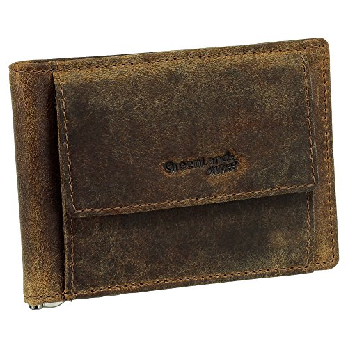 Greenland Nature Herren Geldbörse mit Dollarclip aus Kalbsleder Geldbeutel Farbe Braun Montana Alter Personalausweis von Greenland