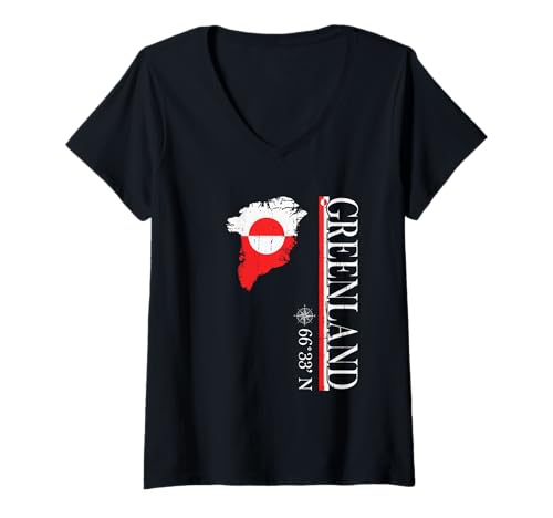 Damen Grönland – Nordic Adventure – Grönland-Flagge, Souvenir T-Shirt mit V-Ausschnitt von Greenland Nordic Hiking Camper Polar Circle