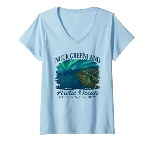 Damen Nuuk Grönland Souvenir Königreich Dänemark Arktischer Ozean T-Shirt mit V-Ausschnitt Damen Nuuk Grönland Souvenir Königreich Dänemark Arktischer Ozean T-Shirt mit V-Ausschnitt von Greenland Travel Greenland Souvenir Gift