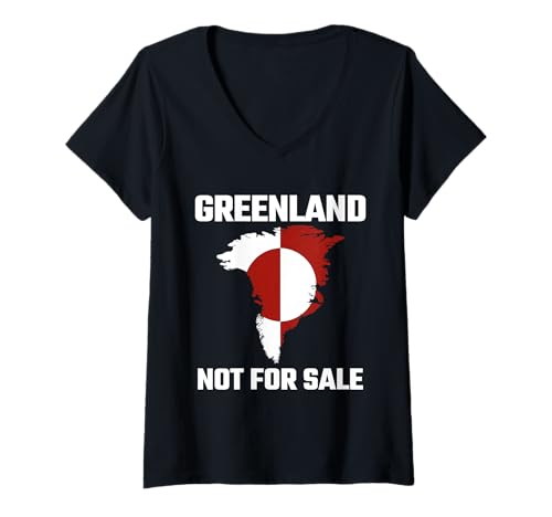Damen Grönland Not For Sale Grönland Karte Flagge T-Shirt mit V-Ausschnitt von Greenland is not for sale for men and women Tee