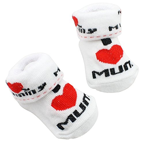 Greenlans Süße Baby-Socken aus Baumwolle, Aufschrift "I Love Mum Dad", 0-6 Monate, für Neugeborene, I Love Mum, One Size von Greenlans