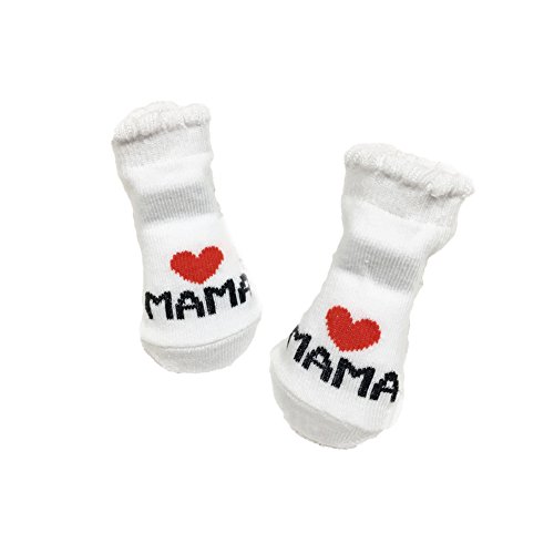 Greenlans Süße Babysocken für Neugeborene, weiche warme Baumwolle mit Aufschrift „Love Mama/Papa“, Mama, One Size von Greenlans