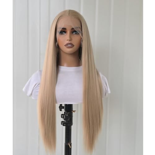 Greenmirr Ash Blonde Lace Front Perücke Lange Gerade 13X4 Lace Front mit beheizter synthetischer Ersatz Perücke für Frauen 26in von Greenmirr