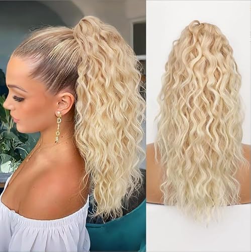 Greenmirr Pferdeschwanz Verlängerung Klaue Clip 18 Zoll für Frauen Multi Layered Fluffy Dicke Lockige Kiefer Clip in Wellige Synthetische Haarteil (22-613 Ombre Blonde) von Greenmirr