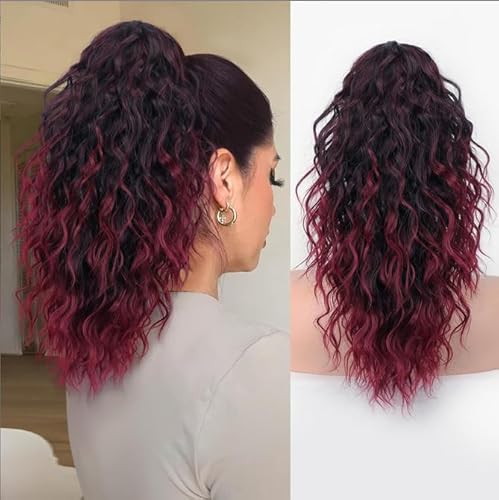 Greenmirr Pferdeschwanz Verlängerung Klaue Clip 18 Zoll für Frauen Multi Layered Fluffy Dicke Lockige Kiefer Clip in Wellige Synthetische Haarteil (Ombre Red) von Greenmirr