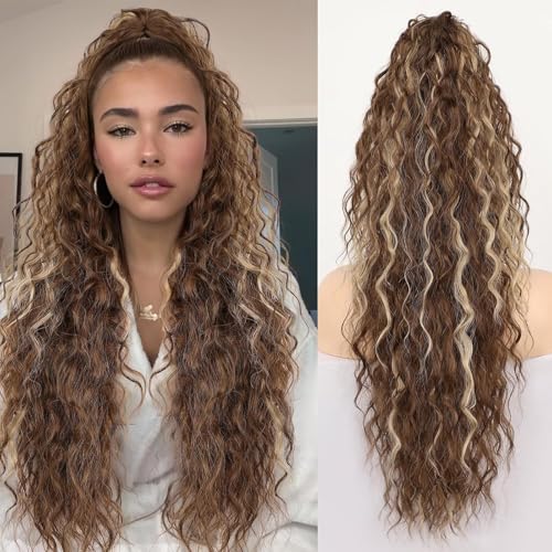 Greenmirr Ponytail Extensions Claw Clip 30" Curly Pony Tail Clip in Haarverlängerungen für Frauen Fluffy Synthetisches Haarstück für den täglichen Trag (H10B/22HightlightBlonde) von Greenmirr