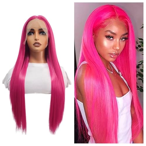 Greenmirr Purplish Rosa Lace Front Perücke 13X4 Lange Gerade Beheizte Synthetische Hot Pink Lace Perücke für Frauen Täglich Cosplay 24in von Greenmirr