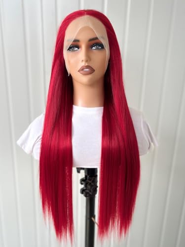 Greenmirr Red Lace Front Perücke Lange Gerade Beheizte Synthetische Ersatz Lace Perücke für Frauen 24in von Greenmirr