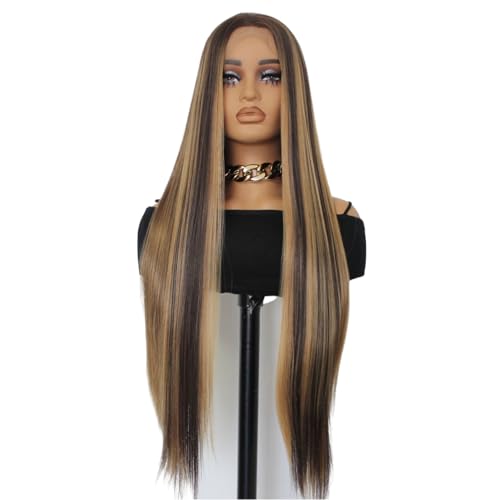 Greenmirr hervorgehobene braune blonde Lace Front Perücke Lange gerade Synthetik für Frauen Ersatz Ombre braune Spitze Front Perücke 24in von Greenmirr