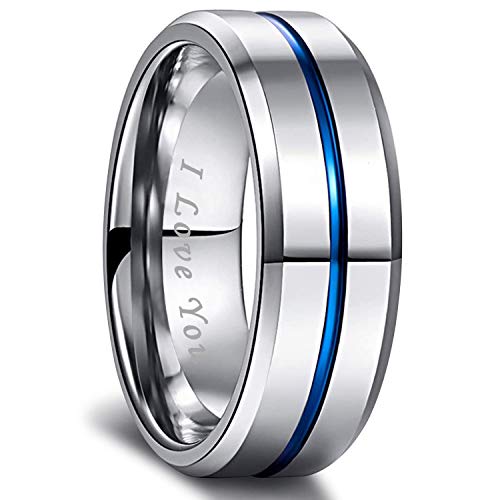 Greenpod Herren-Ehering aus Wolfram, 6 mm, 8 mm, 10 mm, mit Gravur "I Love You", dünn, Blau/Rotgold/Schwarz, Mittelrille, bequeme Passform, Größe 6–17, Wolfram, Wolfram Greenpod Herren-Ehering aus Wolfram, 6 mm, 8 mm, 10 mm, mit Gravur "I Love You", dünn, Blau/Rotgold/Schwarz, Mittelrille, bequeme Passform, Größe 6–17, Wolfram, Wolfram von Greenpod