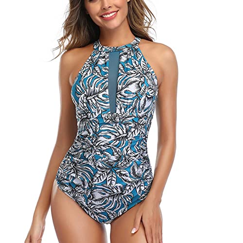 Damen Badeanzug Neckholder Sport Bademode für Mädchen Sexy Push Up Einteiliger Badeanzüge Damen Swim Suit One Piece Schwimmanzug(L-Alles blau) von Greensen