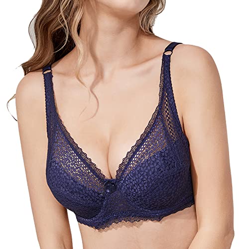 Damen Bügel BH Dessous Softschalen Bralette Spitze Gepolstert Elegant verstellbare Träger Push Up BH für Damen und Mädchen(42/95C-Blau) von Greensen