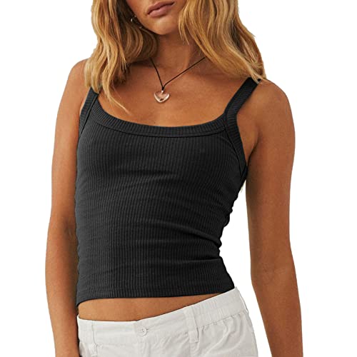 Damen Crop Tank Top Spaghetti Tops Ärmellos Elegant Quadratischer Crop Tops Slim Fit Tank Top Sommer Shirts Oberteile (XL) von Greensen