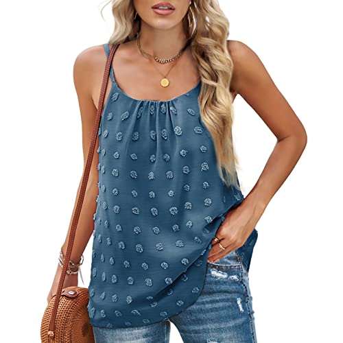 Damen Sommer Bluse Rundhals Ärmellose Tank Top T-Shirt Casual Sommer Locker Tank Tops Shirt Elegant Spaghetti Top(M-Dunkelblau) von Greensen