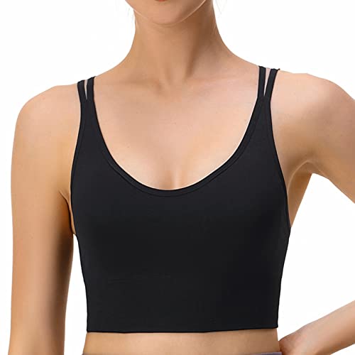 Damen Sport-BH Cross Back Tank Top Yoga Sport-BH Stoßfester, Schnell Trocknender Trainings-BH(S-Schwarz) von Greensen