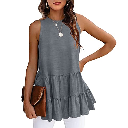 Damen Tops Elegant, Ärmellos T-Shirt Sommer Tank Swings Cami Oberteile Casual Blusen Rundhals Oberteile Shirt(S-Grau) von Greensen