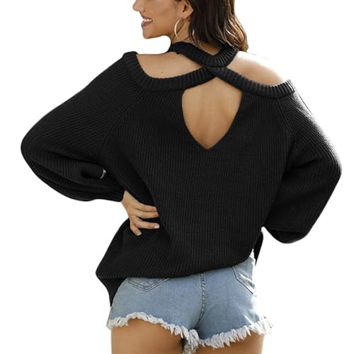 Greensen Damen Cold Shoulder Pullover mit Laterne Langarm und Rückenausschnitt, lockere Passform vielseitig und stylisch Long Sleeve Cold Shoulder Blouse (S) von Greensen