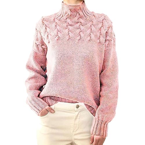 Greensen Damen Gestrickte Pullover Elegant Kabel Rollkragenpullover Drop Shoulder Strickpullover Lose Einfarbig Casual Sweater (L) von Greensen