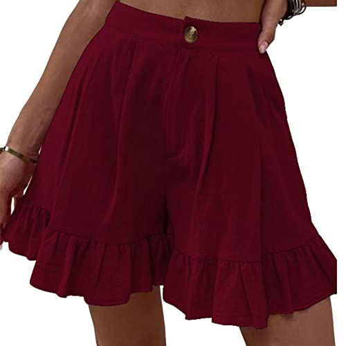 Greensen Damen Sommer Shorts Knopfverschluss Plissee Henm Wide Legs Lounge Shorts Mode und Freizeit Shorts für Dating (M) von Greensen