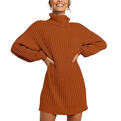 Greensen Damen Strickpullover Turtleneck Sweater Lang Rollkragenpullover mit Fledermausärmel Elegant Dick Pullover Lightweight Wollpullover (XL-Leichter Kaffee) von Greensen