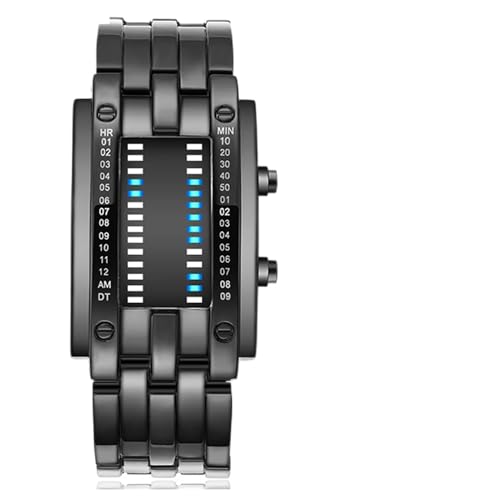 Greensen Futuristische Binäre Blaue LED Digitale Uhr mit Konvex Gebogener Struktur für Männer Frauen Elektronische Uhr für den Täglichen Verschleiß von Legierungsmaterial von Greensen
