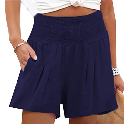 Greensen Sommer Kurz Hose, Damen Lässige Shorts Sport Strand Hosen Elastische Taille Hotpants mit Taschen Gummiband Damen Shorts(M-Dunkelblau) von Greensen