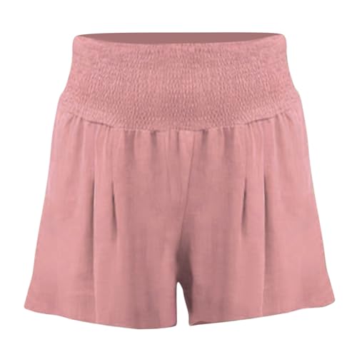 Greensen Sommer Lässige Kurze Hose, Elastische Taille Sport Strand Hosen Damen Shorts High Waist Hotpants Einfarbig Freizeit Shorts mit Taschen(5XL-Rosa) von Greensen