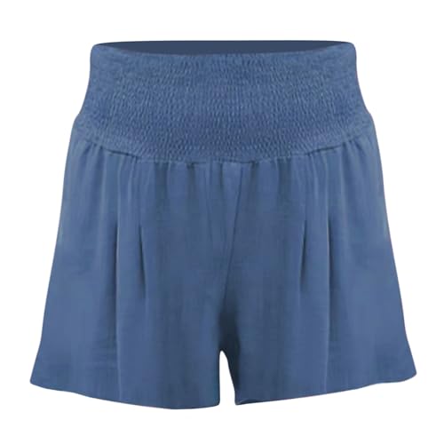 Greensen Sommer Lässige Kurze Hose, Elastische Taille Sport Strand Hosen Damen Shorts High Waist Hotpants Einfarbig Freizeit Shorts mit Taschen(S-Hellblau) von Greensen