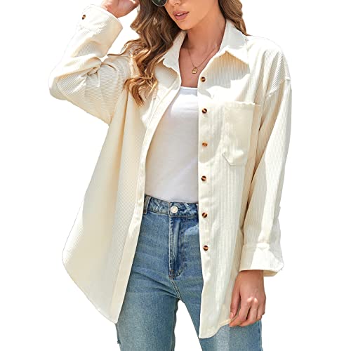 Kausales Damenhemd mit V-Ausschnitt, Langen Ärmeln, Eleganten, Karierten Polyester-Oberteilen, Einreihigem , Reinem Farbhemd, Langarm-Tunika-Hemdoberteilen(L-Aprikose) von Greensen