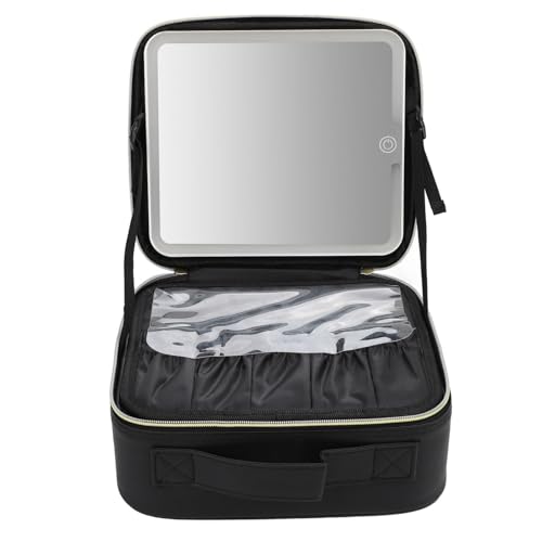 LED-Make-up-Tasche, Tragbarer Kosmetik-Organizer mit Großer Kapazität und LED-Spiegel, Dimmbare 3 Lichter, USB-Typ-C-Aufladung, Ideal für Mutter, Ehefrau, Beste Freundin (Black) von Greensen