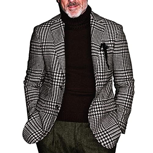 Lässige Anzugjacke für Herren Freizeit Business Top, Herren Karierter Anzug Blazer Jacken Slim Fit Einreiher Anzug Mantel Lässiger Leichter Karomuster Anzug Blazer(L von Greensen