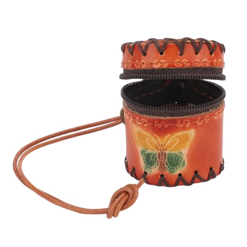 Mini Rucksack Make -up -Tasche Anhänger Süßer Kosmetialbeutel Anhänger Vintage Reißverschluss Design Cowide Schlüsselbund für Keys Karten Cash Travel (ORANGE) von Greensen