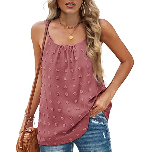 Rundhals Damen Sommer Bluse Casual Tank Top Ärmellose T-Shirt Elegant Spaghetti Top Sommer Locker Basic Tank Tops Shirt(L-Rosa) von Greensen