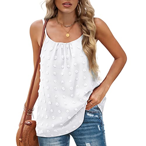 Rundhals Damen Sommer Bluse Casual Tank Top Ärmellose T-Shirt Elegant Spaghetti Top Sommer Locker Basic Tank Tops Shirt(L-Weiß) von Greensen