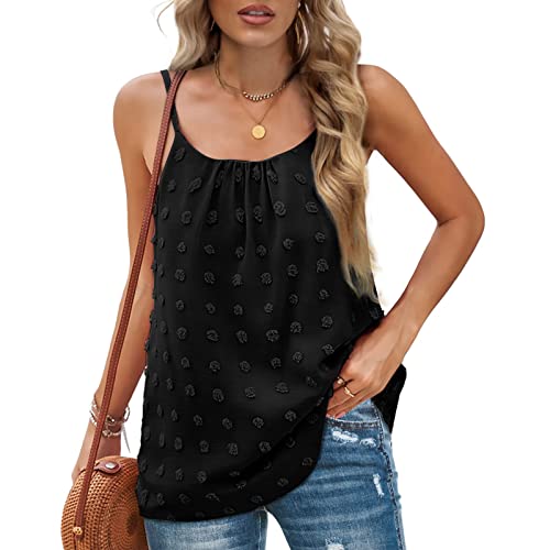 Rundhals Damen Sommer Bluse Casual Tank Top Ärmellose T-Shirt Elegant Spaghetti Top Sommer Locker Basic Tank Tops Shirt(M-Schwarz) von Greensen