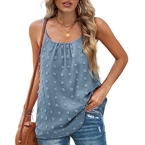 Rundhals Damen Sommer Bluse Casual Tank Top Ärmellose T-Shirt Elegant Spaghetti Top Sommer Locker Basic Tank Tops Shirt(XL-Hellblau) von Greensen