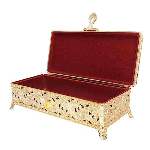 Vintage -Schmuckschatulle, Rechteck -Schmuckschachtel für Mädchen Frauen, Vintage Muster, Weiches Samtfutter, Geräumiges Design, Großartige Auswahl, Metall Schmuckschatulle mit Legierung (GOLD) von Greensen