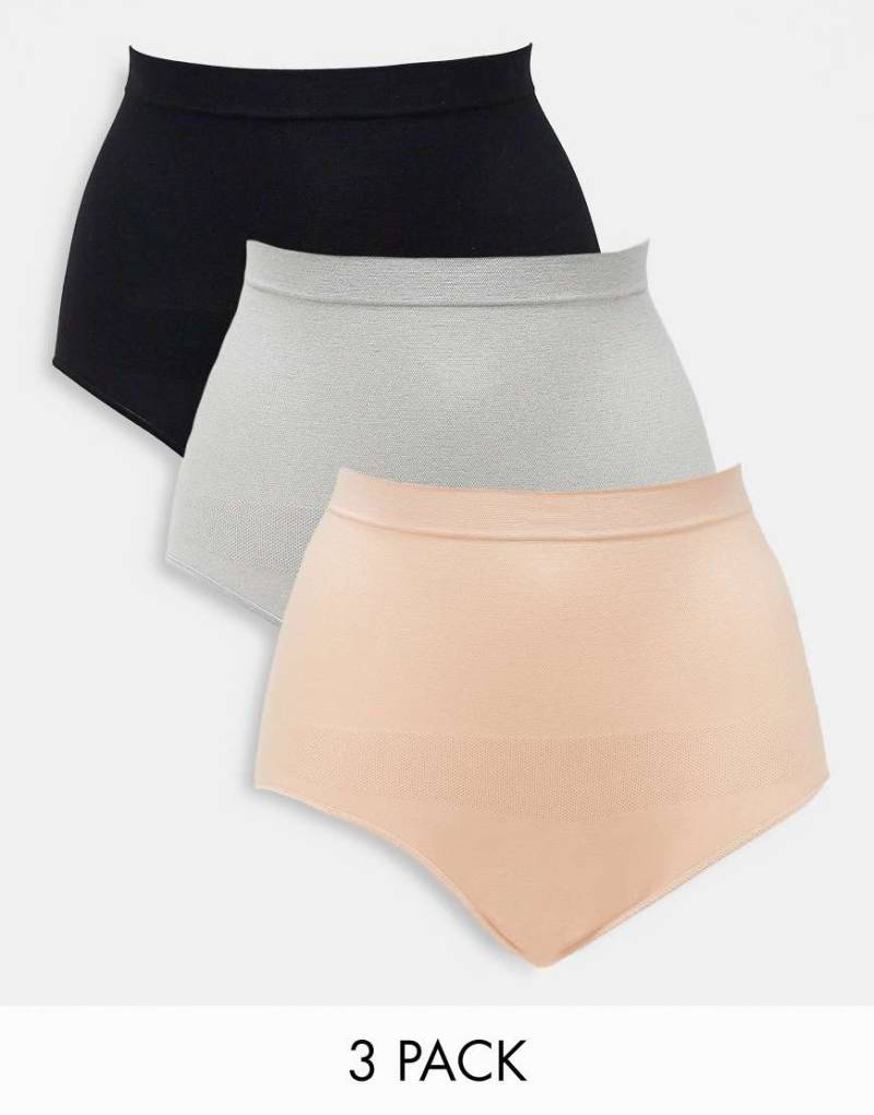 Greentreat - Secret Control - 3er-Pack Slips in Rosa, Grau und Schwarz von Greentreat