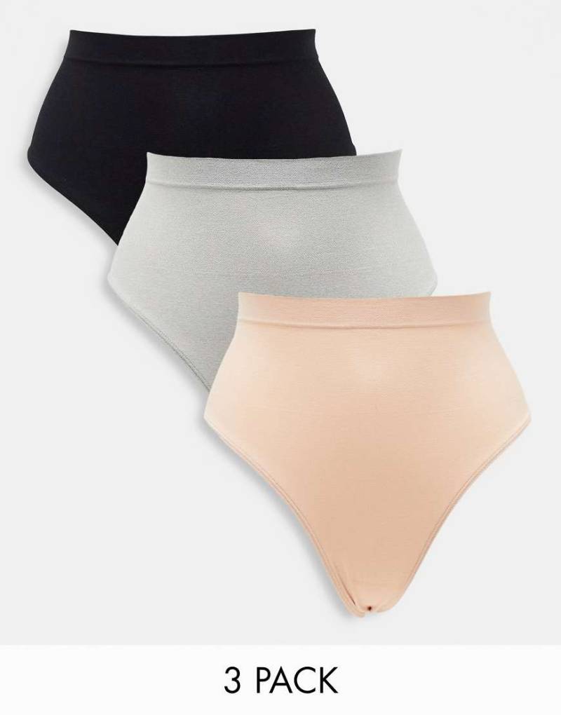 Greentreat - Secret Control - 3er-Pack Tangas in Rosa, Grau und Schwarz von Greentreat