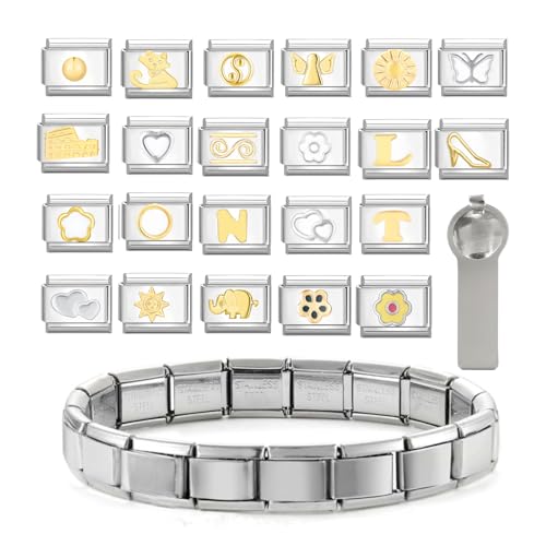 22PCS italienische Charme Armband, klassische Link Mode Silber 9mm italienischen Charme Armband Set, Titanium Stahl DIY abnehmbares Modul, Geschenk für Mama und Freundinnen von Greenyre