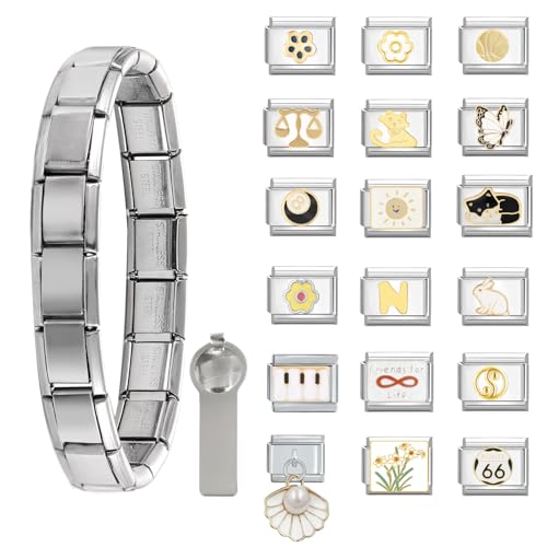 Greenyre 20er Set DIY Italienischer Charm Armband, 18 zusätzliche Charms mit Öffnungswerkzeugen, 9mm Module, Damen-Charms im Italienischen Stil von Greenyre