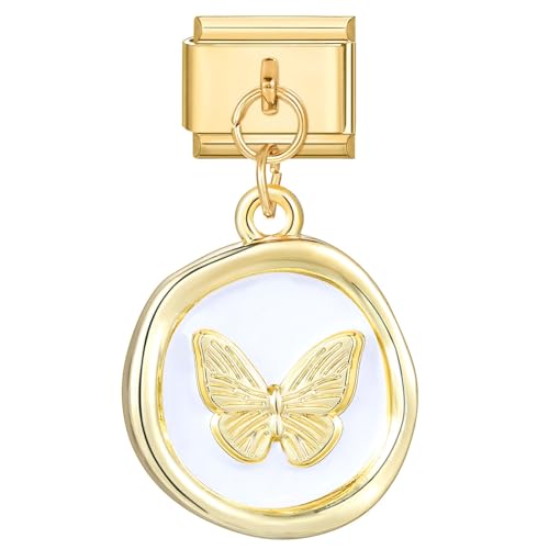 Greenyre Italian Charm Bracelet Gold 9mm, italian charms mit Anhänger, italian style charms für damen, DIY Abnehmbar Module für Italienische Armbänder, Armband Zubehör von Greenyre