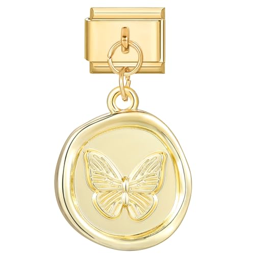 Greenyre Italian Charm Bracelet Gold 9mm, italian charms mit Anhänger, italian style charms für damen, DIY Abnehmbar Module für Italienische Armbänder, Armband Zubehör von Greenyre