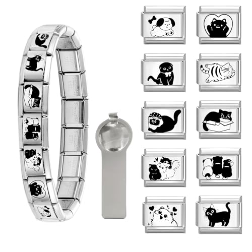 Greenyre 12PCS Italian Charm Bracelet,Italian Charms Pet Series,9mm Edelstahl DIY Abnehmbar Module für Italienische Armbänder, Italian Style Charms für Damen Herren Kinder Jungen Mädchen von Greenyre